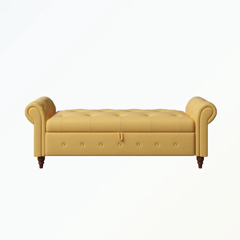 Banc de rangement capitonné avec accoudoirs roulés Repose-pieds de chambre à coucher