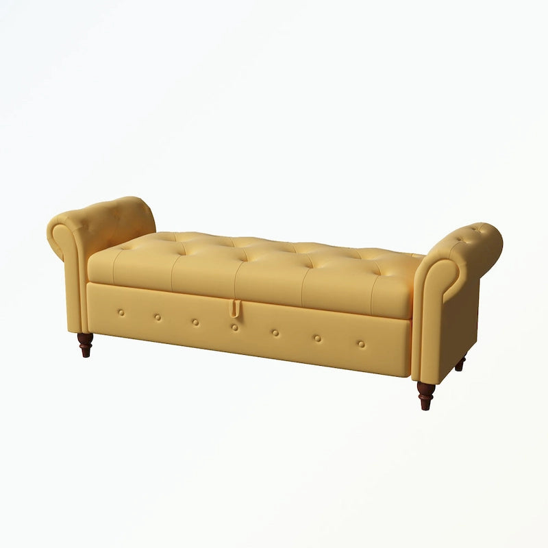 Banc de rangement capitonné avec accoudoirs roulés Repose-pieds de chambre à coucher