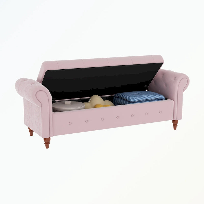 Banc de rangement capitonné avec accoudoirs roulés Repose-pieds de chambre à coucher