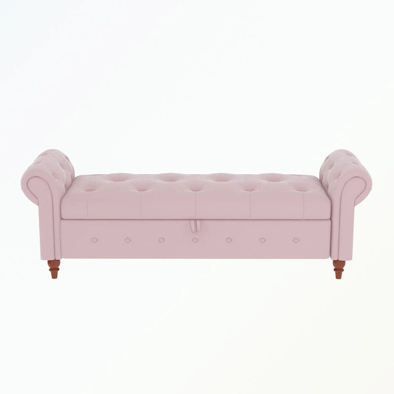 Banc de rangement capitonné avec accoudoirs roulés Repose-pieds de chambre à coucher
