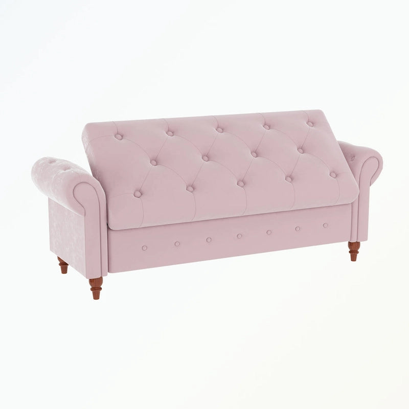 Banc de rangement capitonné avec accoudoirs roulés Repose-pieds de chambre à coucher