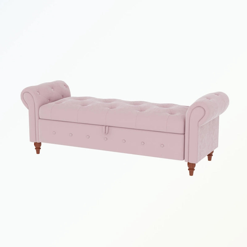 Banc de rangement capitonné avec accoudoirs roulés Repose-pieds de chambre à coucher