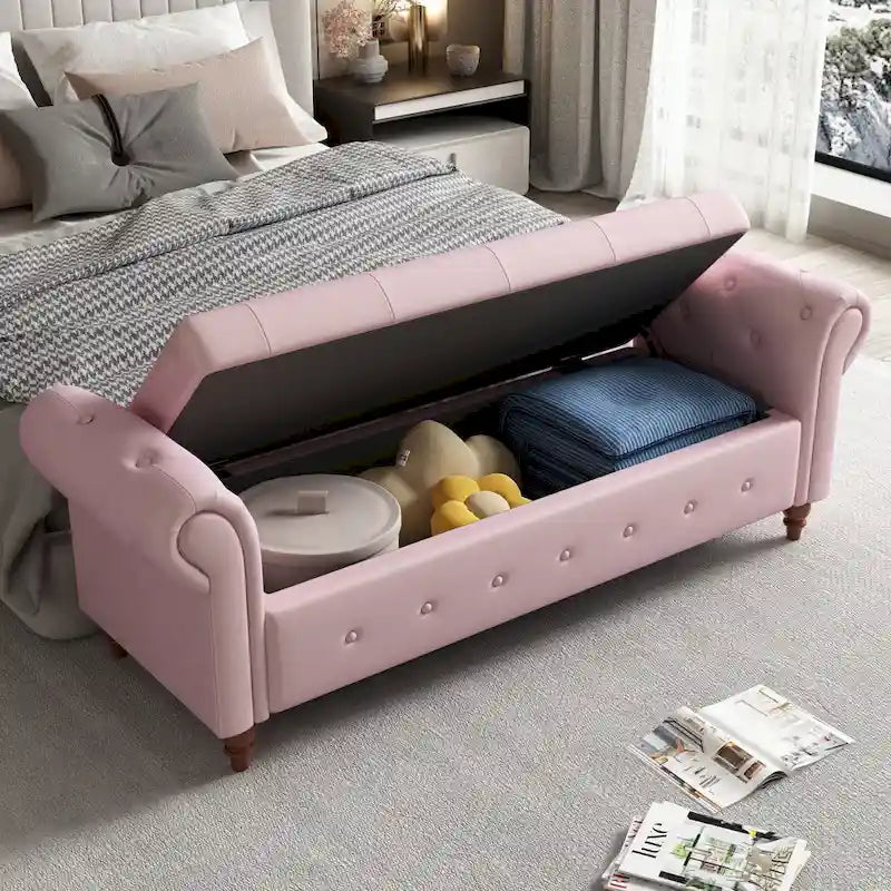 Banc de rangement capitonné avec accoudoirs roulés Repose-pieds de chambre à coucher