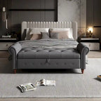 Banc de rangement capitonné avec accoudoirs roulés Repose-pieds de chambre à coucher
