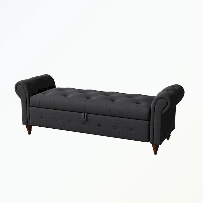 Banc de rangement capitonné avec accoudoirs roulés Repose-pieds de chambre à coucher
