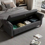 Banc de rangement capitonné avec accoudoirs roulés Repose-pieds de chambre à coucher