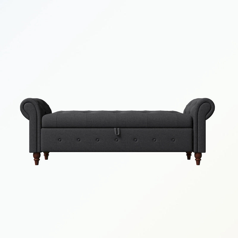 Banc de rangement capitonné avec accoudoirs roulés Repose-pieds de chambre à coucher
