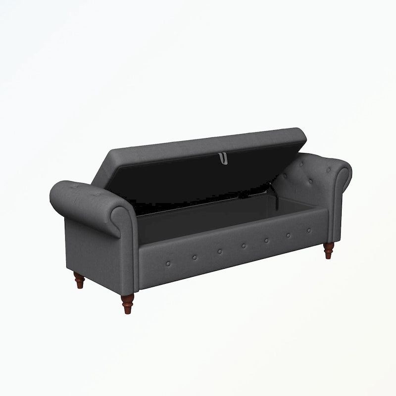 Banc de rangement capitonné avec accoudoirs roulés Repose-pieds de chambre à coucher