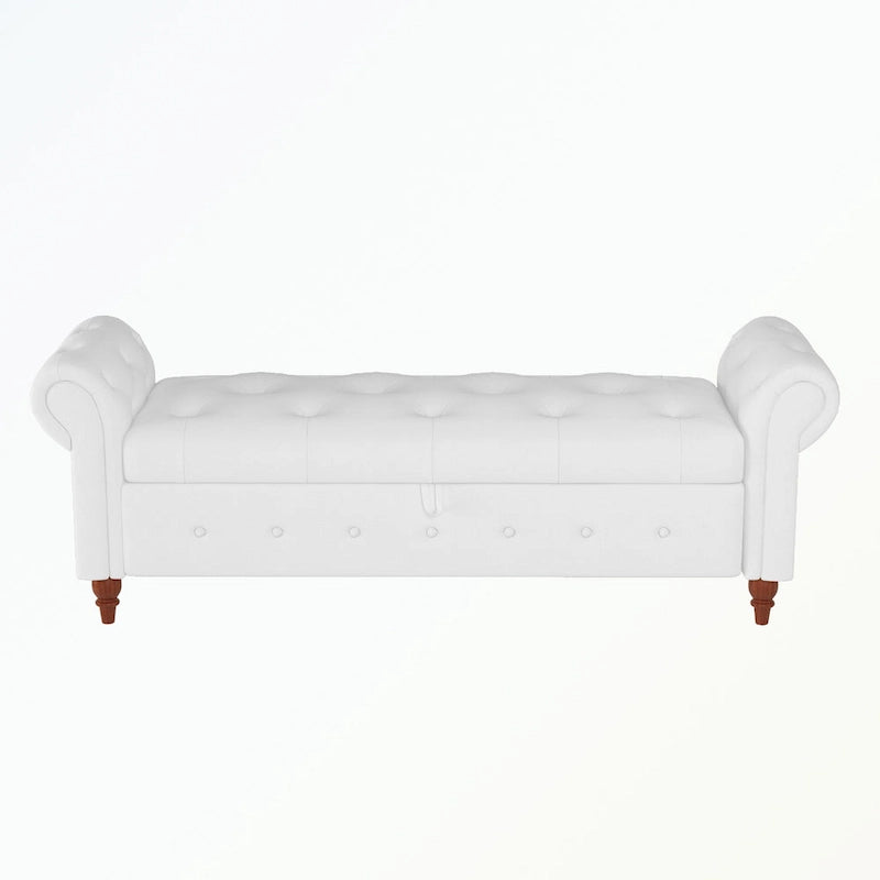 Banc de rangement capitonné avec accoudoirs roulés Repose-pieds de chambre à coucher
