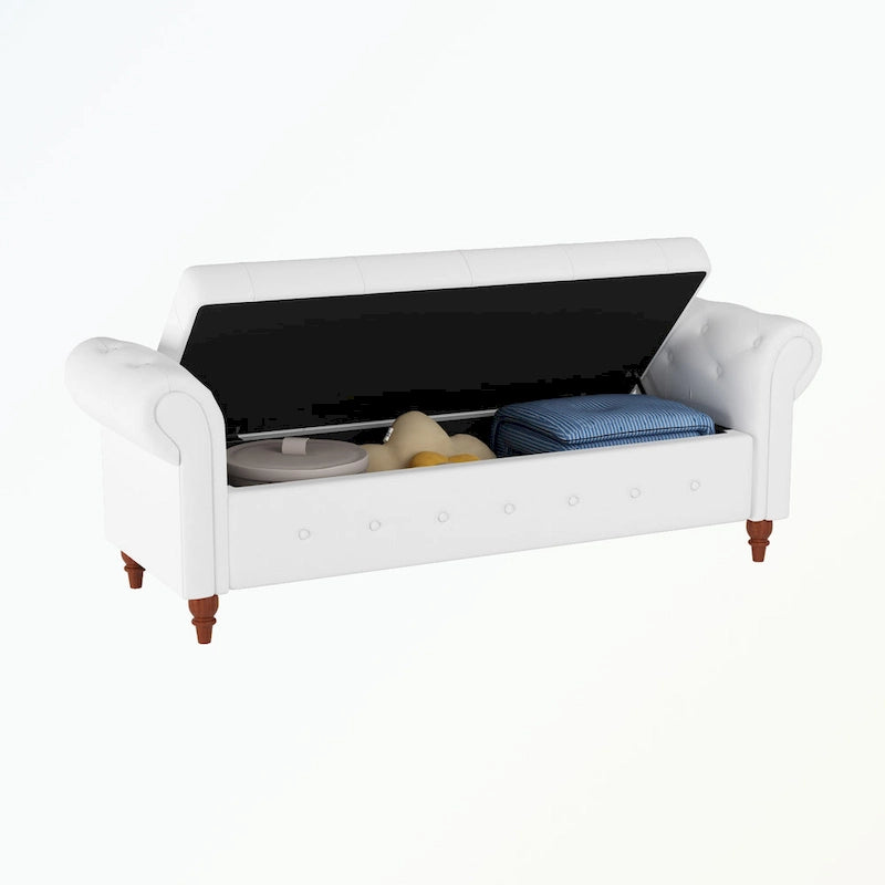 Banc de rangement capitonné avec accoudoirs roulés Repose-pieds de chambre à coucher