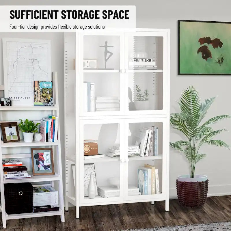 Meuble de rangement à quatre portes vitrées avec étagères réglables