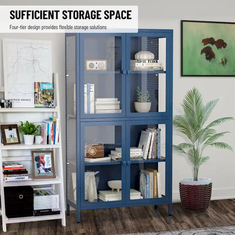 Meuble de rangement à quatre portes vitrées avec étagères réglables