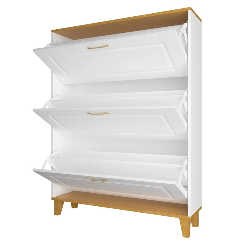 Meuble à chaussures d'entrée blanc à 4 tiroirs avec portes abattantes en MDF pour couloir