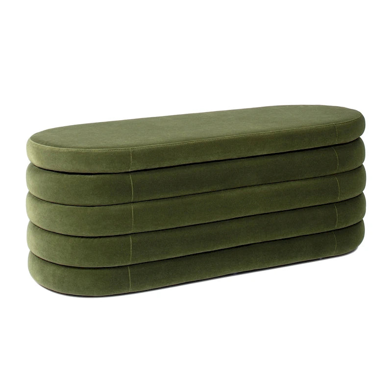 Banc de rangement ovale matelassé en fausse peau de mouton bouclée 49 po
