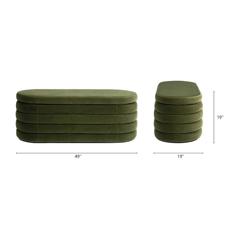 Banc de rangement ovale matelassé en fausse peau de mouton bouclée 49 po
