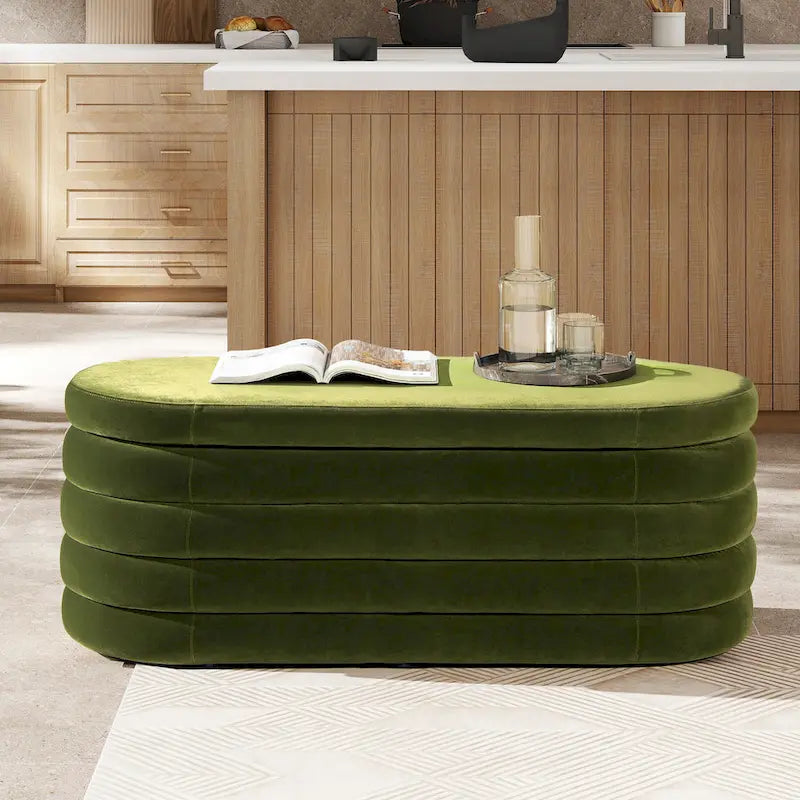 Banc de rangement ovale matelassé en fausse peau de mouton bouclée 49 po
