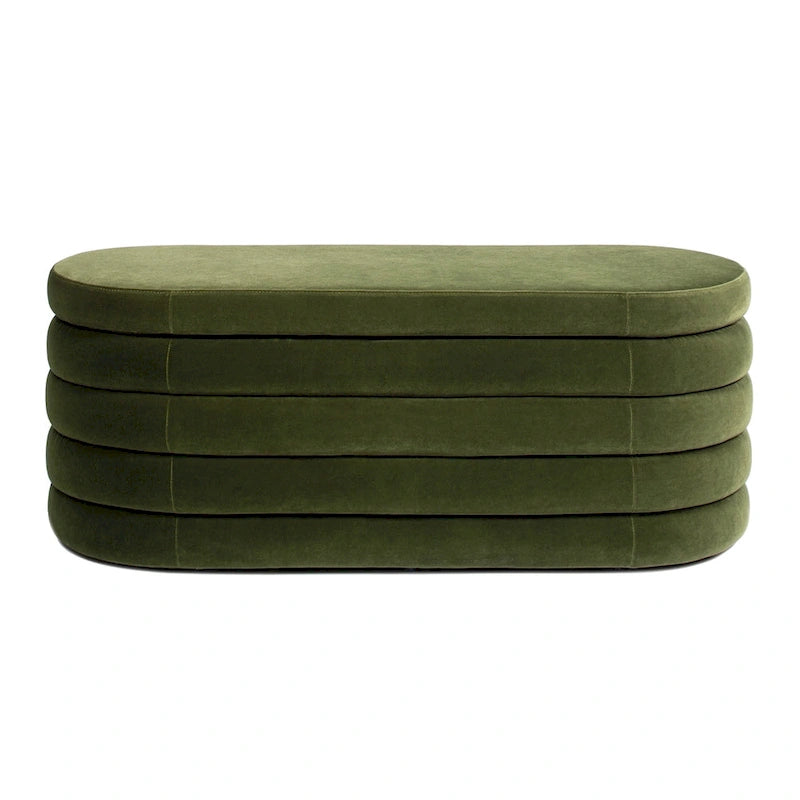 Banc de rangement ovale matelassé en fausse peau de mouton bouclée 49 po