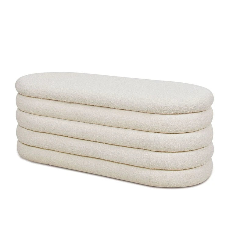 Banc de rangement ovale matelassé en fausse peau de mouton bouclée 49 po