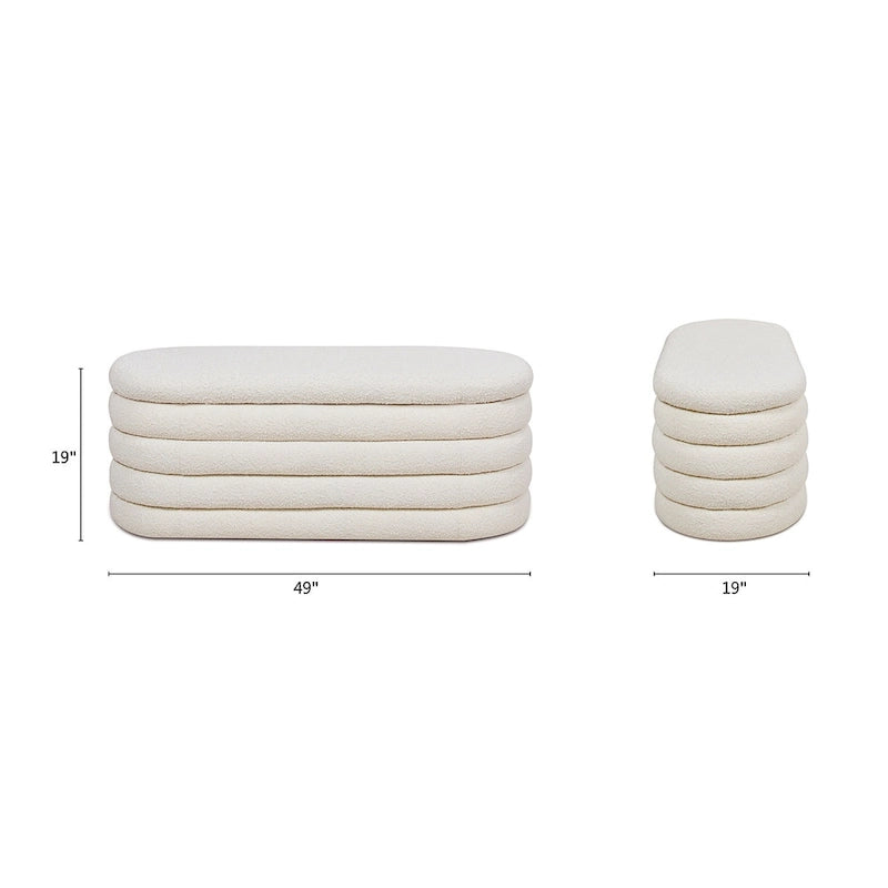 Banc de rangement ovale matelassé en fausse peau de mouton bouclée 49 po