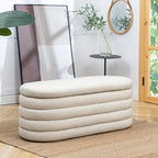 Banc de rangement ovale matelassé en fausse peau de mouton bouclée 49 po