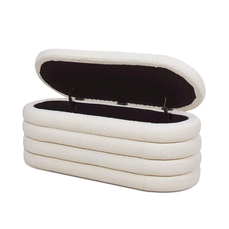 Banc de rangement ovale matelassé en fausse peau de mouton bouclée 49 po