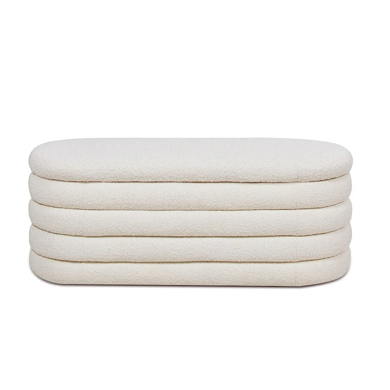 Banc de rangement ovale matelassé en fausse peau de mouton bouclée 49 po
