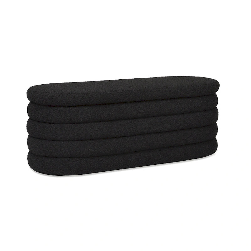 Banc de rangement ovale matelassé en fausse peau de mouton bouclée 49 po