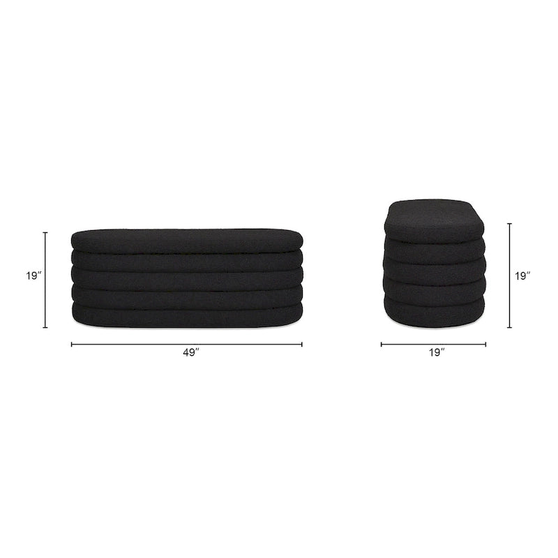 Banc de rangement ovale matelassé en fausse peau de mouton bouclée 49 po