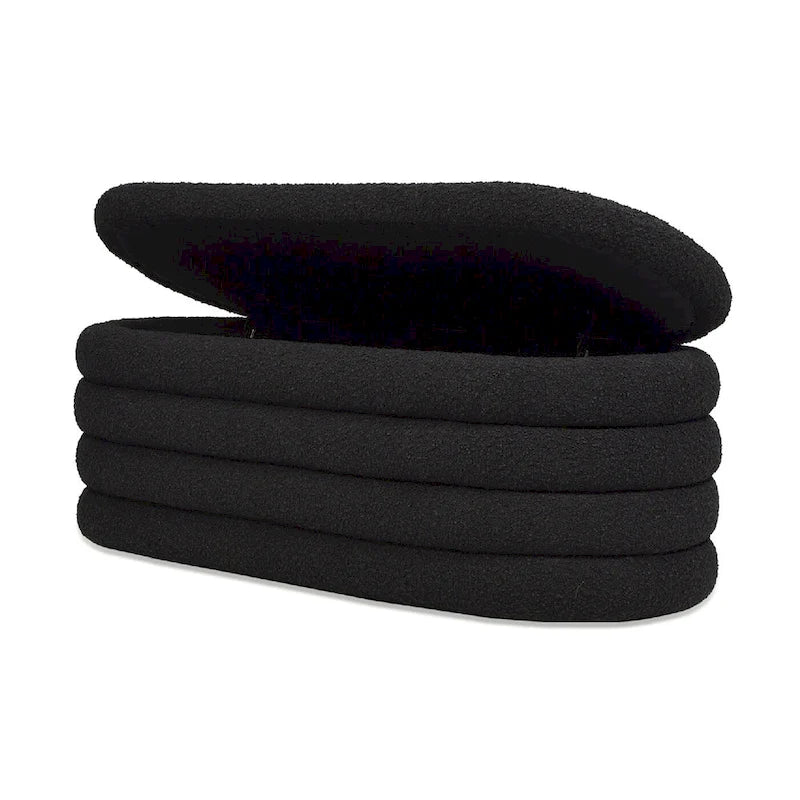Banc de rangement ovale matelassé en fausse peau de mouton bouclée 49 po