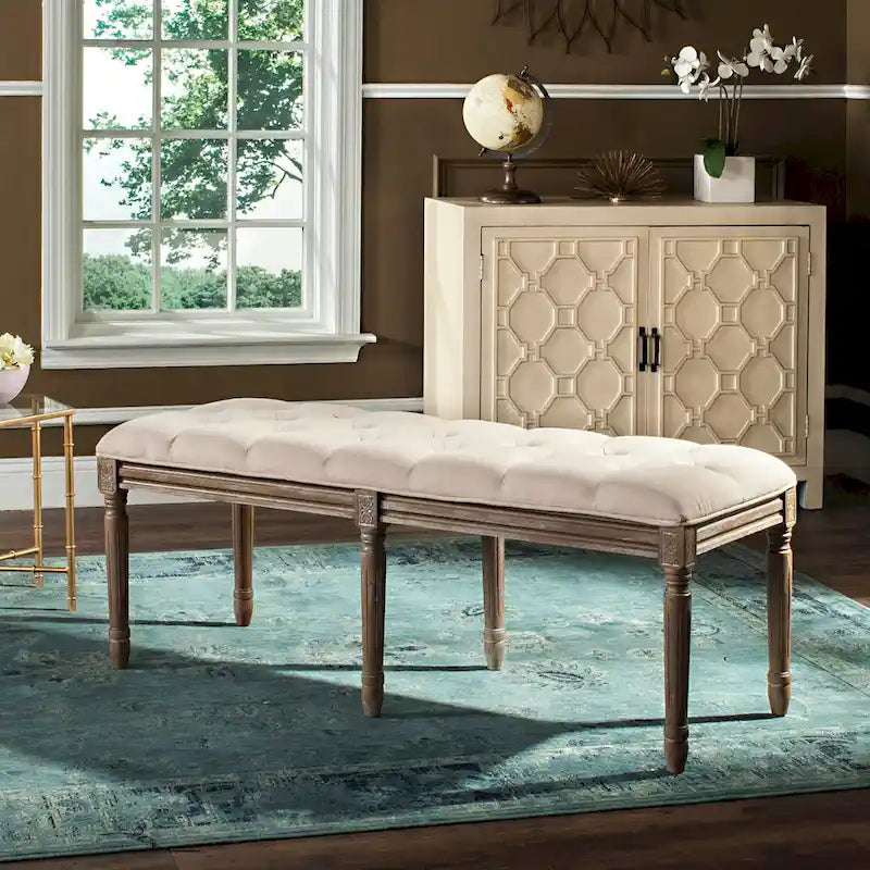 SAFAVIEH Lynnette French Brasserie Tufted Wood Bench - 47.3 x 17.5 x 19 - 47Wx18Dx19H