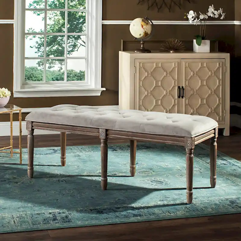 Banquette en bois capitonnée style bistrot français - 120,1 x 44,5 x 48,3 cm - 120 cm de large x 46 cm de profondeur x 48 cm de haut