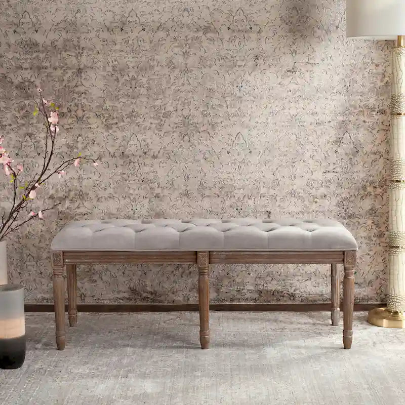 Banquette en bois capitonnée style bistrot français - 120,1 x 44,5 x 48,3 cm - 120 cm de large x 46 cm de profondeur x 48 cm de haut