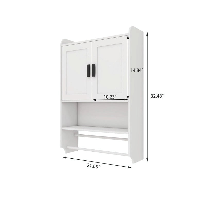 Meuble haut de salle de bain avec étagère réglable, porte-serviettes et dérouleur de papier toilette