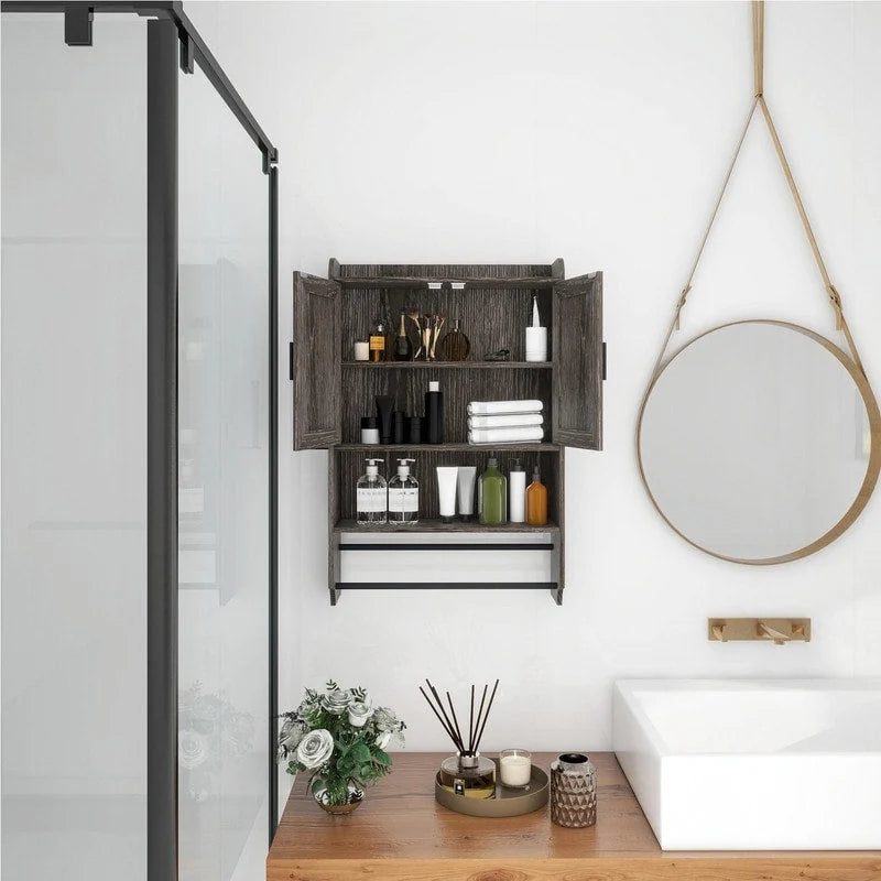 Meuble haut de salle de bain avec étagère réglable, porte-serviettes et dérouleur de papier toilette