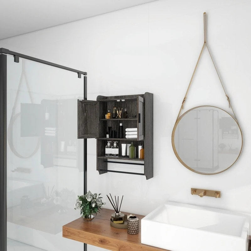 Meuble haut de salle de bain avec étagère réglable, porte-serviettes et dérouleur de papier toilette