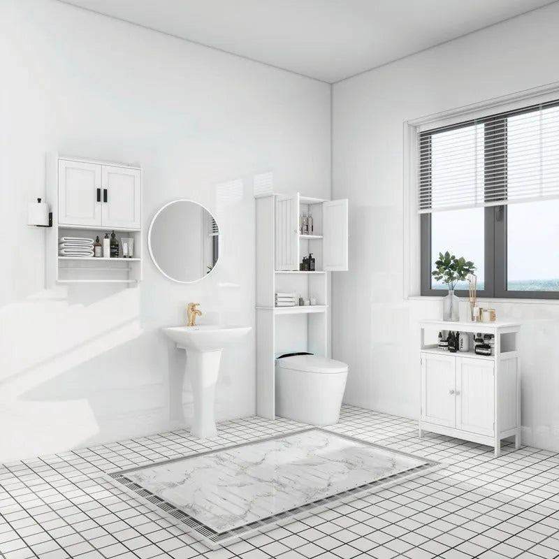Meuble haut de salle de bain avec étagère réglable, porte-serviettes et dérouleur de papier toilette