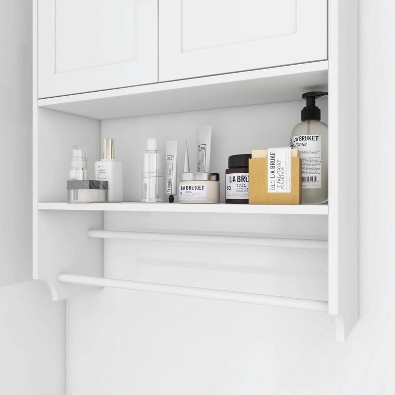 Meuble haut de salle de bain avec étagère réglable, porte-serviettes et dérouleur de papier toilette