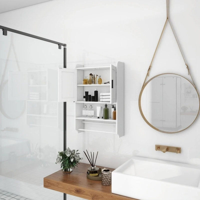 Meuble haut de salle de bain avec étagère réglable, porte-serviettes et dérouleur de papier toilette