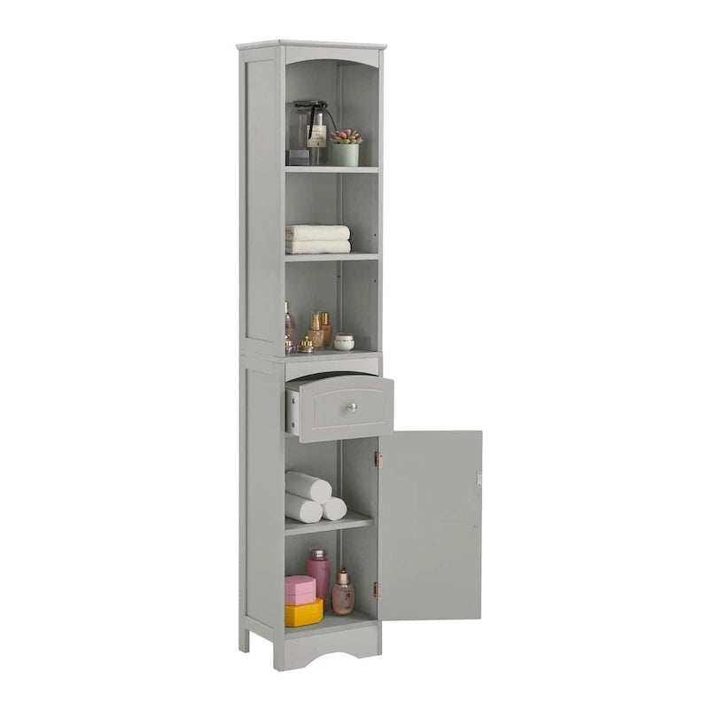 Armoire de salle de bain haute avec placard de rangement, tiroir, étagères