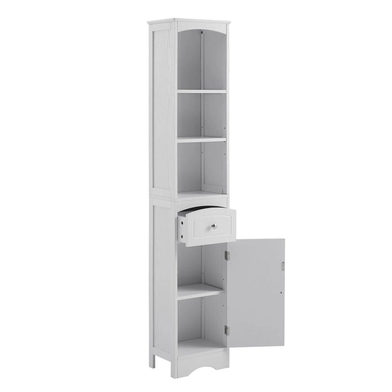 Armoire de salle de bain haute avec placard de rangement, tiroir, étagères