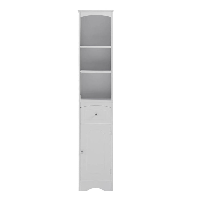 Armoire de salle de bain haute avec placard de rangement, tiroir, étagères