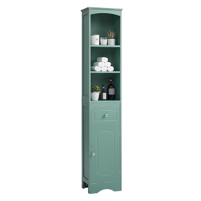 Armoire de salle de bain haute avec placard de rangement, tiroir, étagères