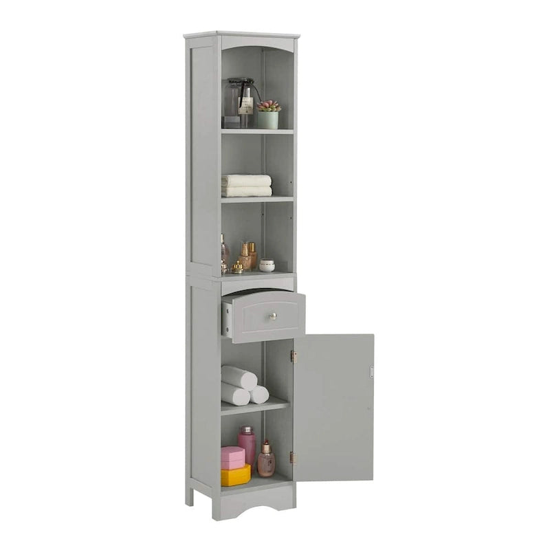 Armoire de salle de bain haute avec placard de rangement, tiroir, étagères