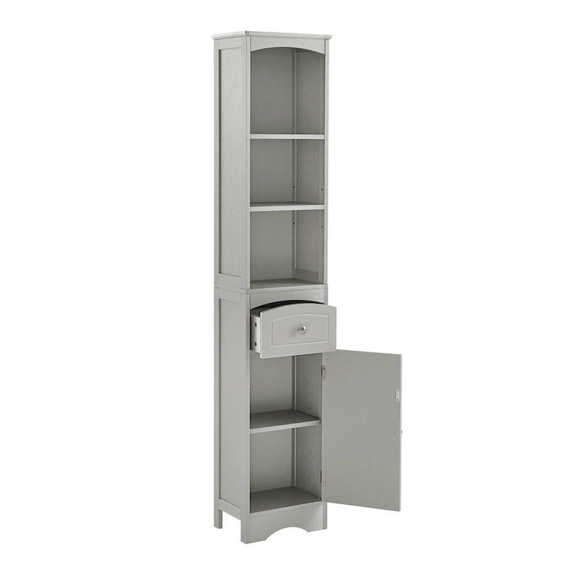 Armoire de salle de bain haute avec placard de rangement, tiroir, étagères