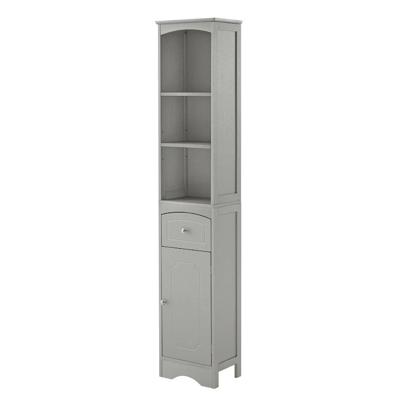 Armoire de salle de bain haute avec placard de rangement, tiroir, étagères