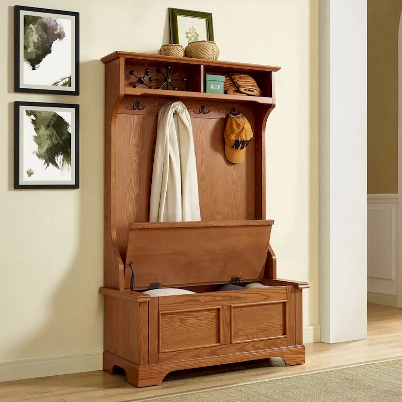 Campbell Hall Tree in Oak Finish - 40 W x 18.5 D x 64.25 H
