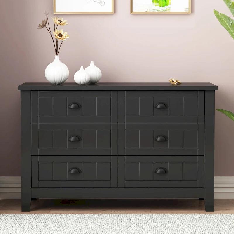 Meuble d'appoint moderne noir en bois massif avec poignées coquilles style rétro