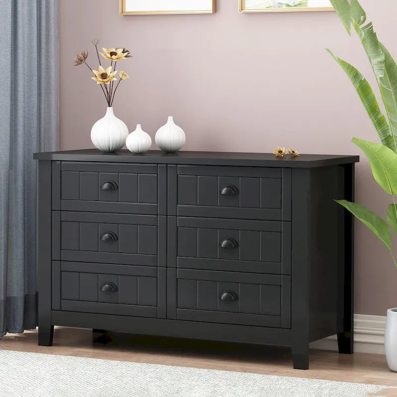 Meuble d'appoint moderne noir en bois massif avec poignées coquilles style rétro