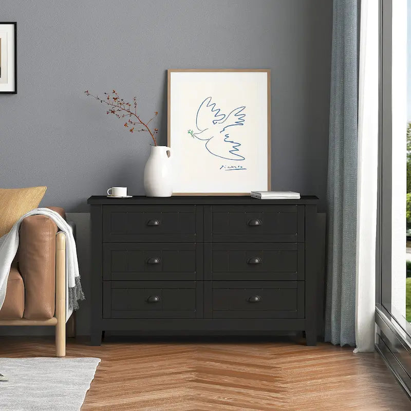 Meuble d'appoint moderne noir en bois massif avec poignées coquilles style rétro