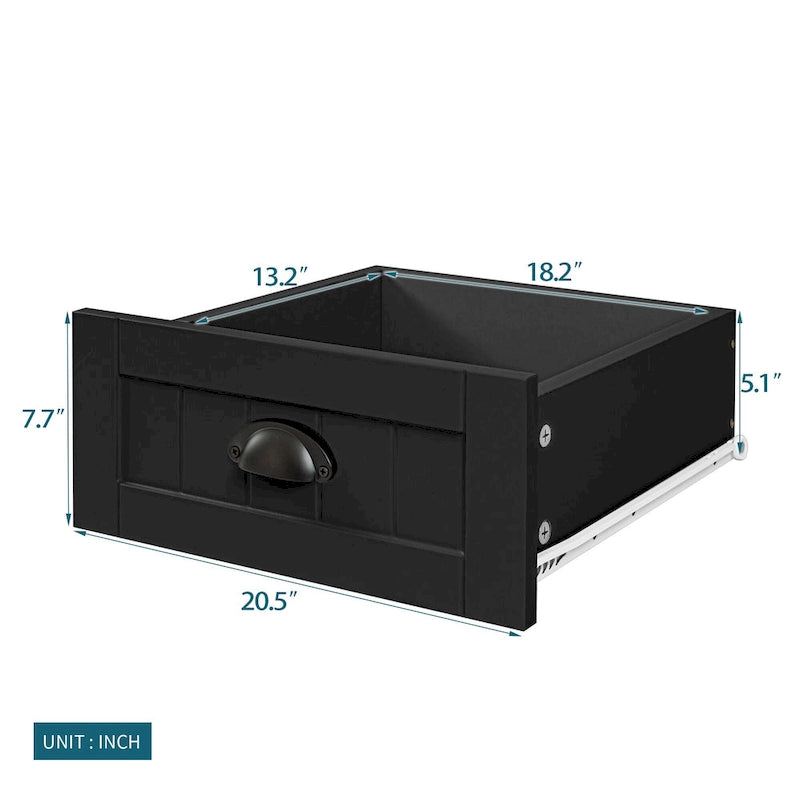 Meuble d'appoint moderne noir en bois massif avec poignées coquilles style rétro